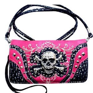 Hot Pink 3D Rhinestone Skull Wallet